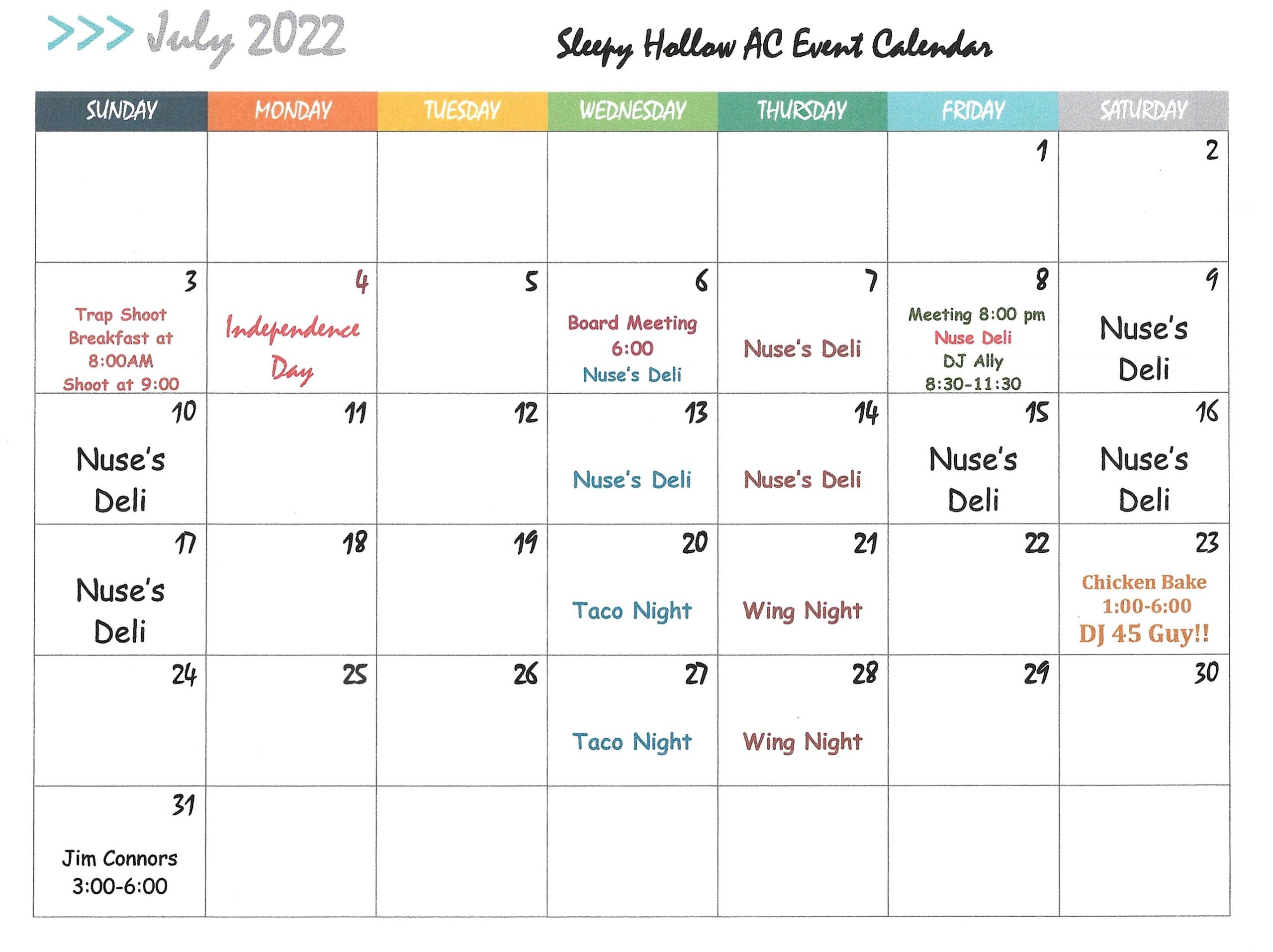 July 2022 Calendar Sleepy Hollow AC