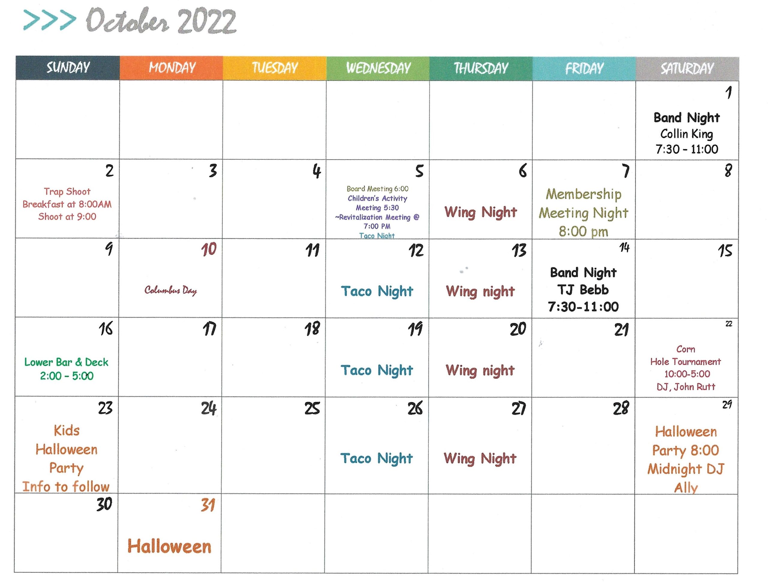 October 2022 Calendar Sleepy Hollow AC
